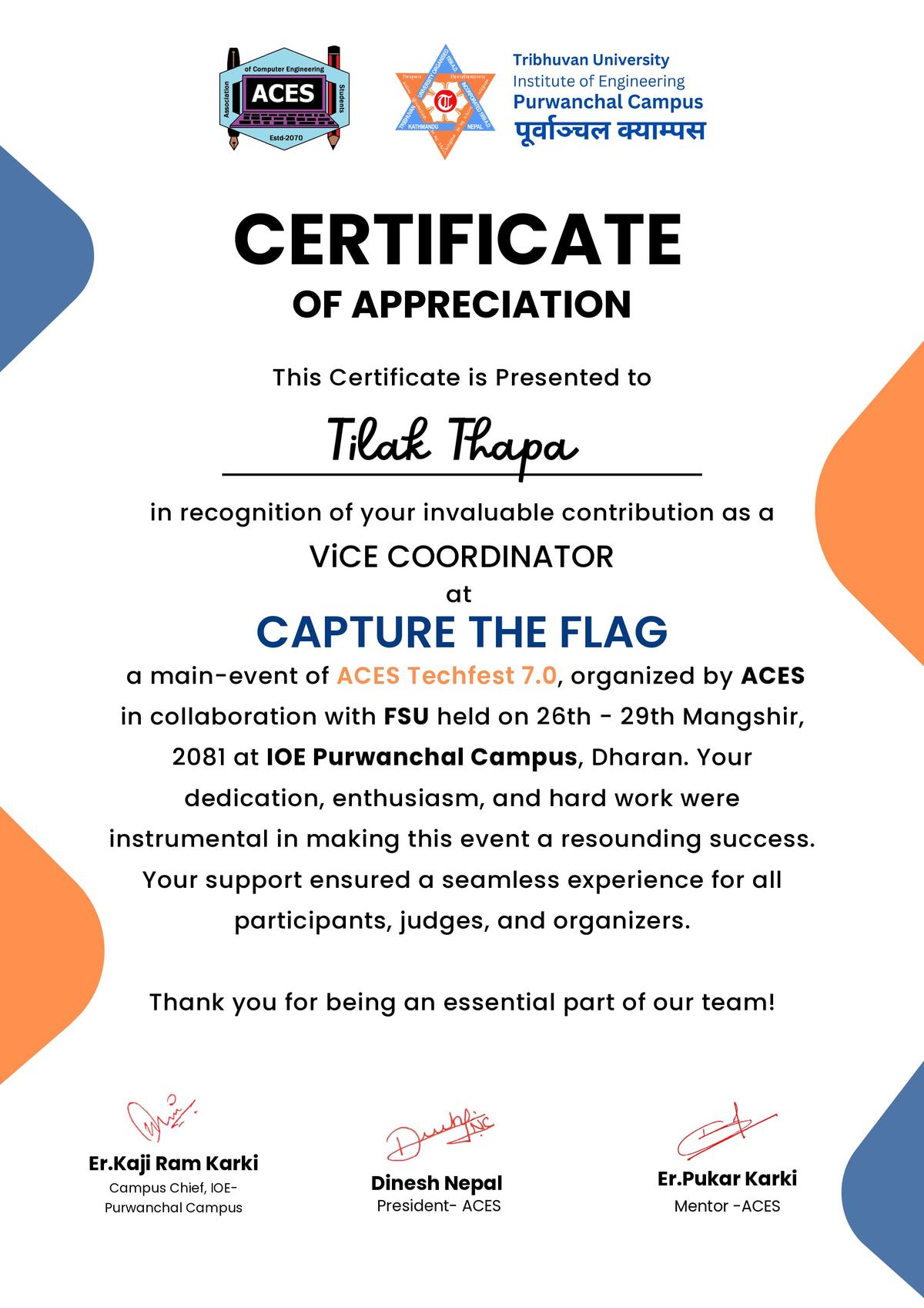 Vice Coordinator of Capture The Flag