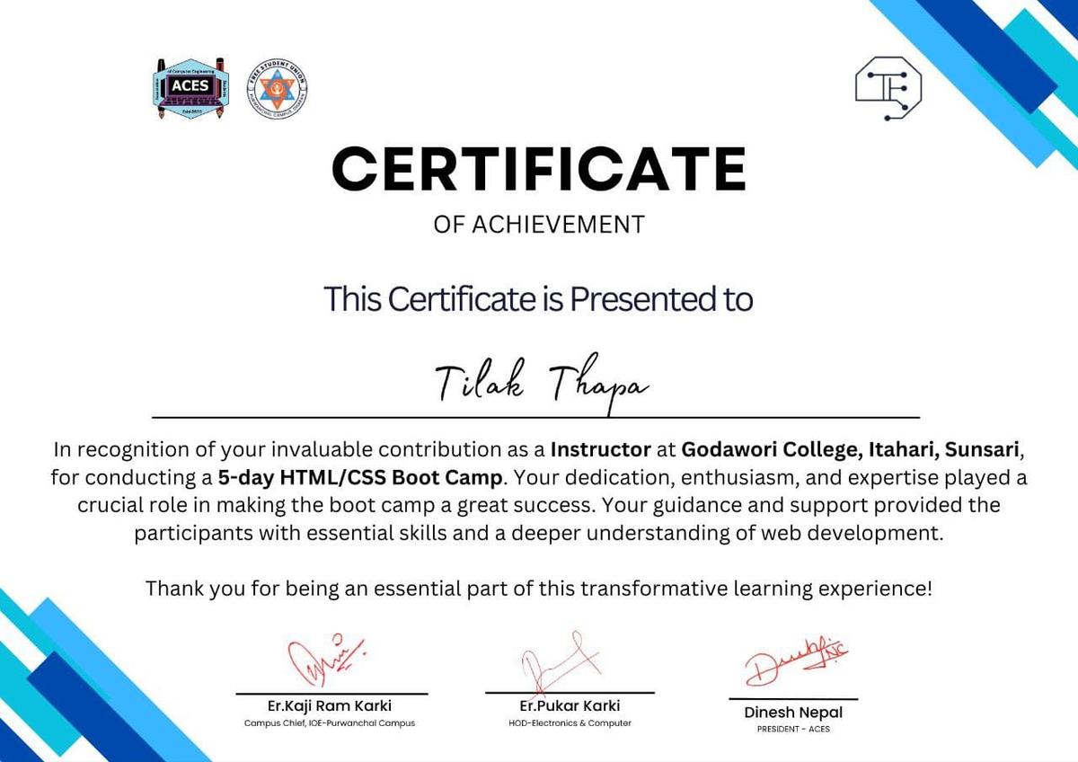 HTML/CSS Instructor at Susma College